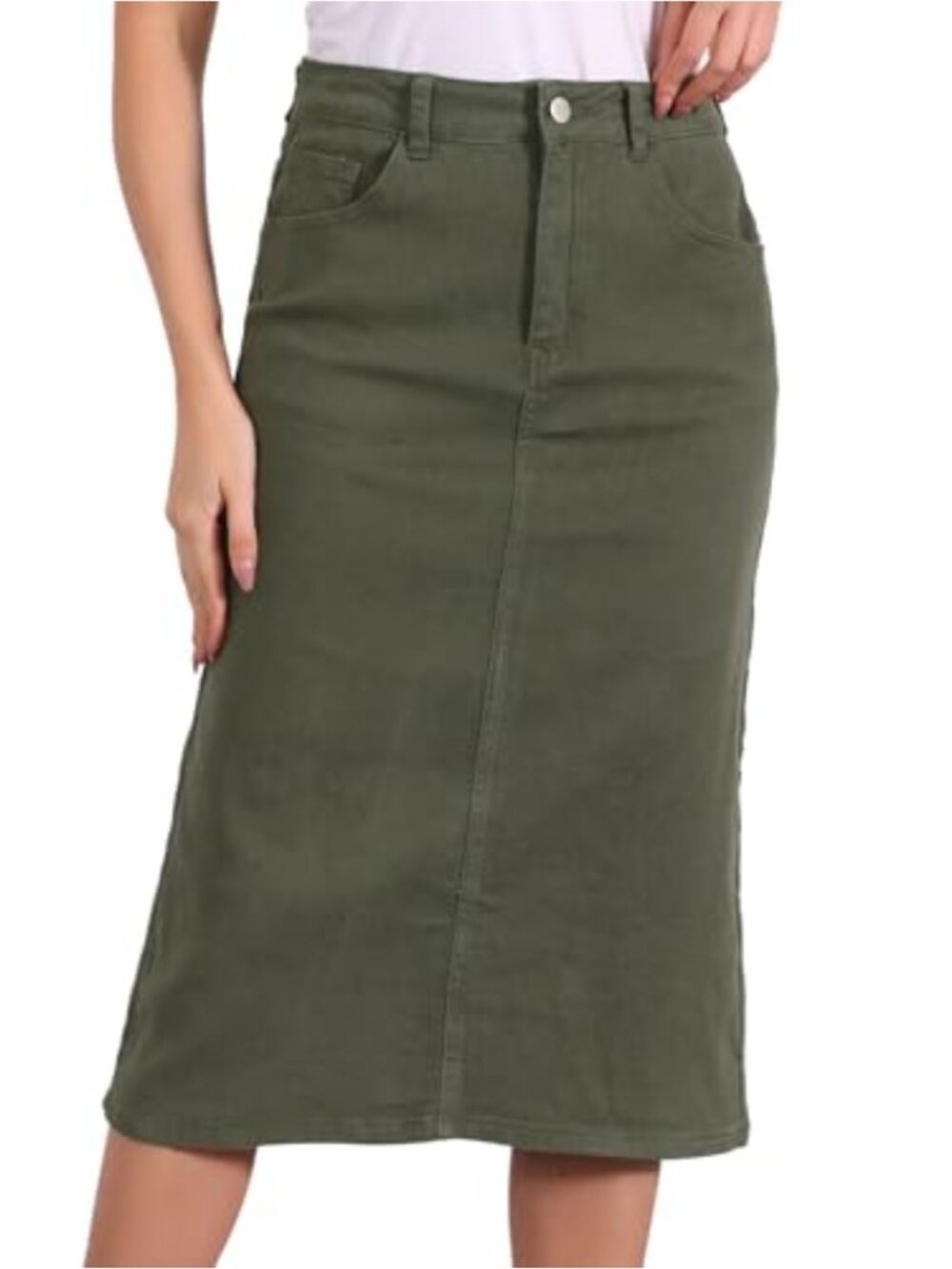 Denim Pencil Skirt High Waist Midi Jean Skirt with Back Split
